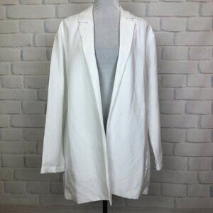 Eileen Fisher White Organic Linen Blend Open Front Blazer Jacket Size M